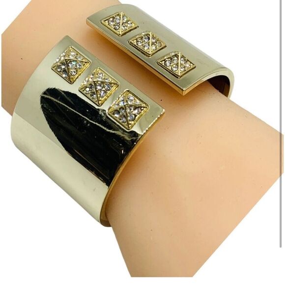 VS vintage htf pyramid stud pave circle thick statement bracelet chain cuff - Picture 2 of 8